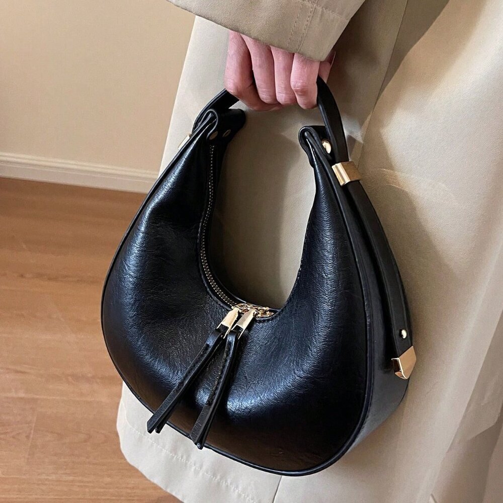 Black Elegant Women's Soft Faux Leather Hobo Bag